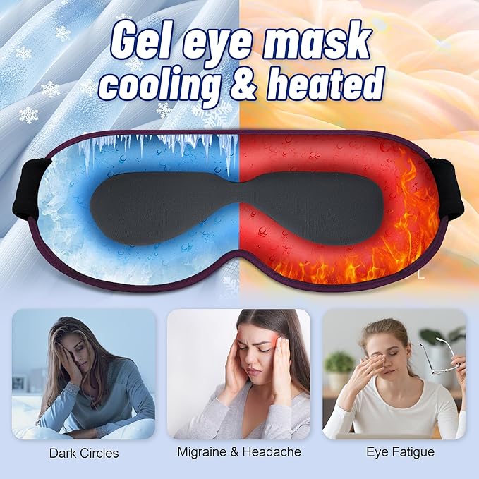Cooling Gel 3D Sleep Eye Mask-Weighted Blackout Sleep Mask & Cold Compress for Dark Circles, Dry Eyes, and Puffiness - Comfortable, Eyelash-Friendly, Reusable for Relaxing Sleep-Purple
