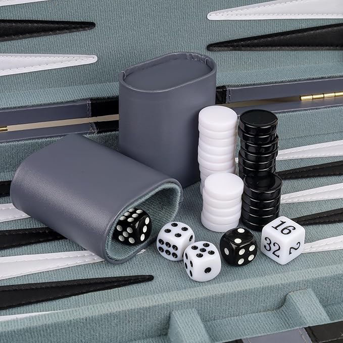 Backgammon Set 2 Players Classic Backgammon Sets for Adults Board Game with PU Leather Case Portable and Travel Backgammon Set (Grey, 11inch)