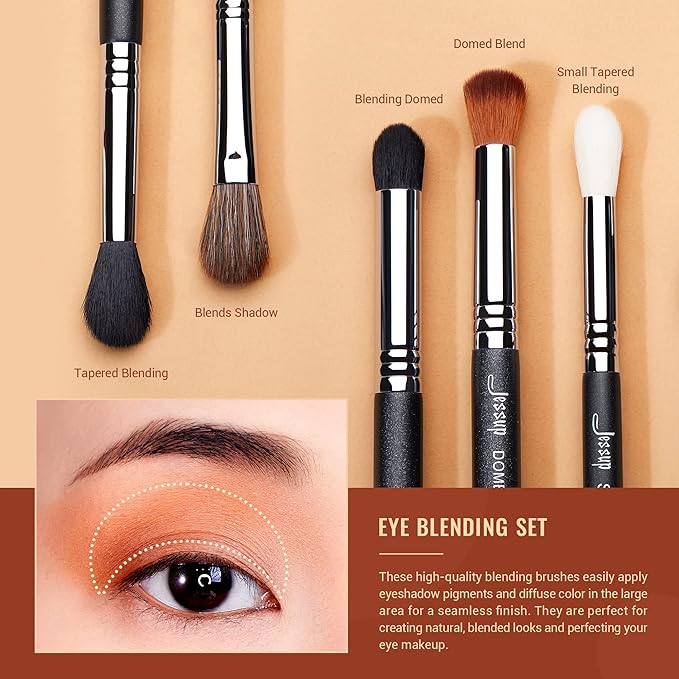 Jessup Eye Makeup Brushes Set Professional Blending Brush for Makeup Eyeshadow 13pcs Premium Synthetic Blender Brush Makeup Black T338