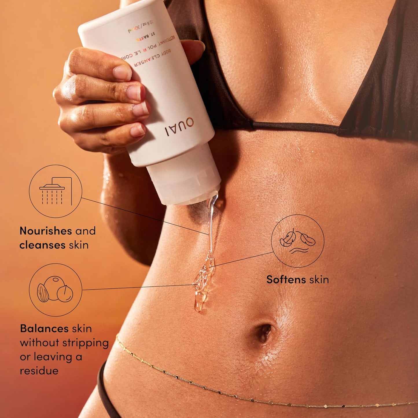 OUAI Body Cleanser, St. Barts - Foaming Body Wash with Jojoba Oil and Rosehip Oil to Hydrate, Nurture, Balance and Soften Skin - Paraben, Phthalate and Sulfate Free Skin Care Products (10 Fl Oz)