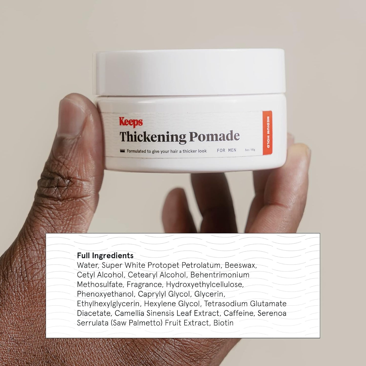 Keeps Matte Thickening Pomade for Men - Natural Ingredients for Fuller Hair: Biotin, Caffeine, Green Tea & Saw Palmetto - All-Day Medium Hold for All Styles
