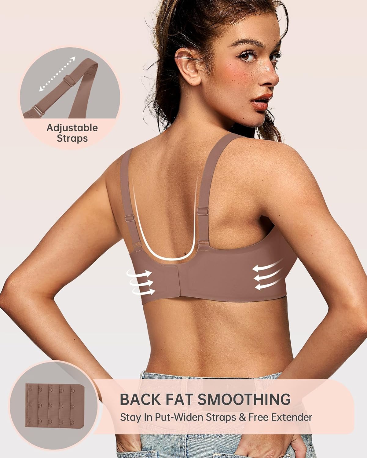 OEAK Womens Deep V Bras Wireless Comfortable Bra Supportive No Underwire Bras Tshirt Push Up Bralettes Plunge Seamless Bra