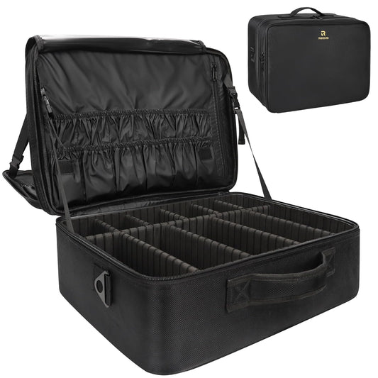 MONSITNA Extra Large Makeup Case 17 Inch Super Large Capacity Travel Makeup Train Case Professional Makeup Artist Case Nail Polish Organizer Storage Box with Two Adjustable Shoulder Strap (Black)
