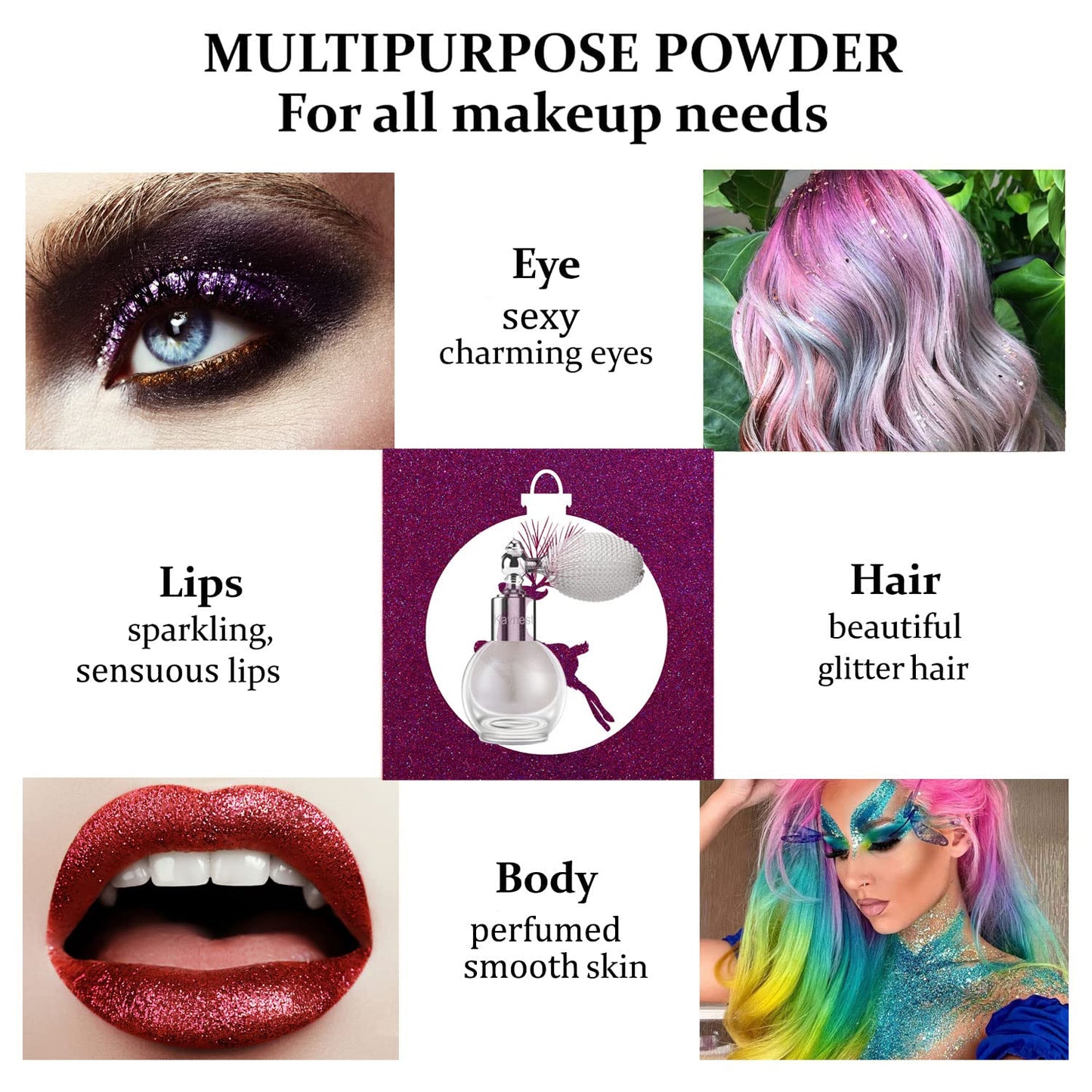 Metallic Silver Highlighter Spray, Loose Shimmer Powder High Gloss Makeup Mist for Body, Face, Hair, Long Lasting Glitter Hairspray for Festive Party, Stage Shows, Nightclubs, Bar