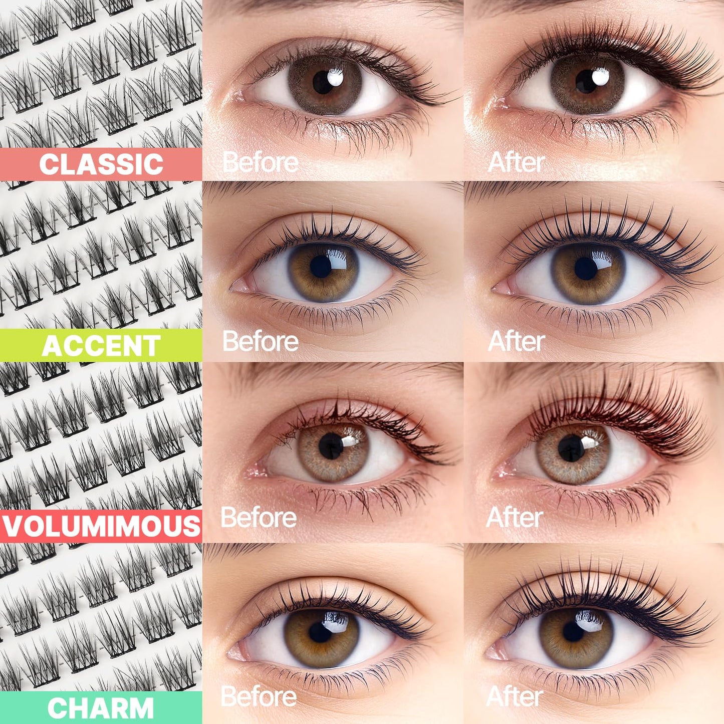 Korean Self Adhesive Lash Clusters Classic Look No Glue Press On Pre Bond Lash Clusters Fluffy Self Adhesive False Eyelashes No Glue Needed Reusable Wispy Eyelash Extensions