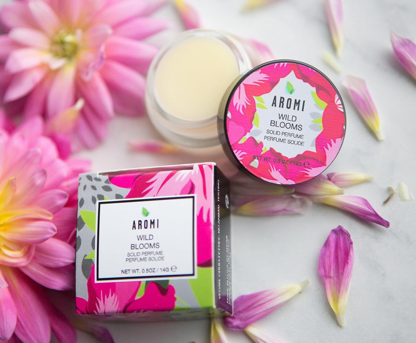 Aromi Solid Perfume | Floral Fragrance, Vegan, Cruelty-free, Travel, Women’s Gift, Peony, Orange, and Lily Scent, Concentrated, Alcohol-Free Scent, Handmade (Wild Blooms)
