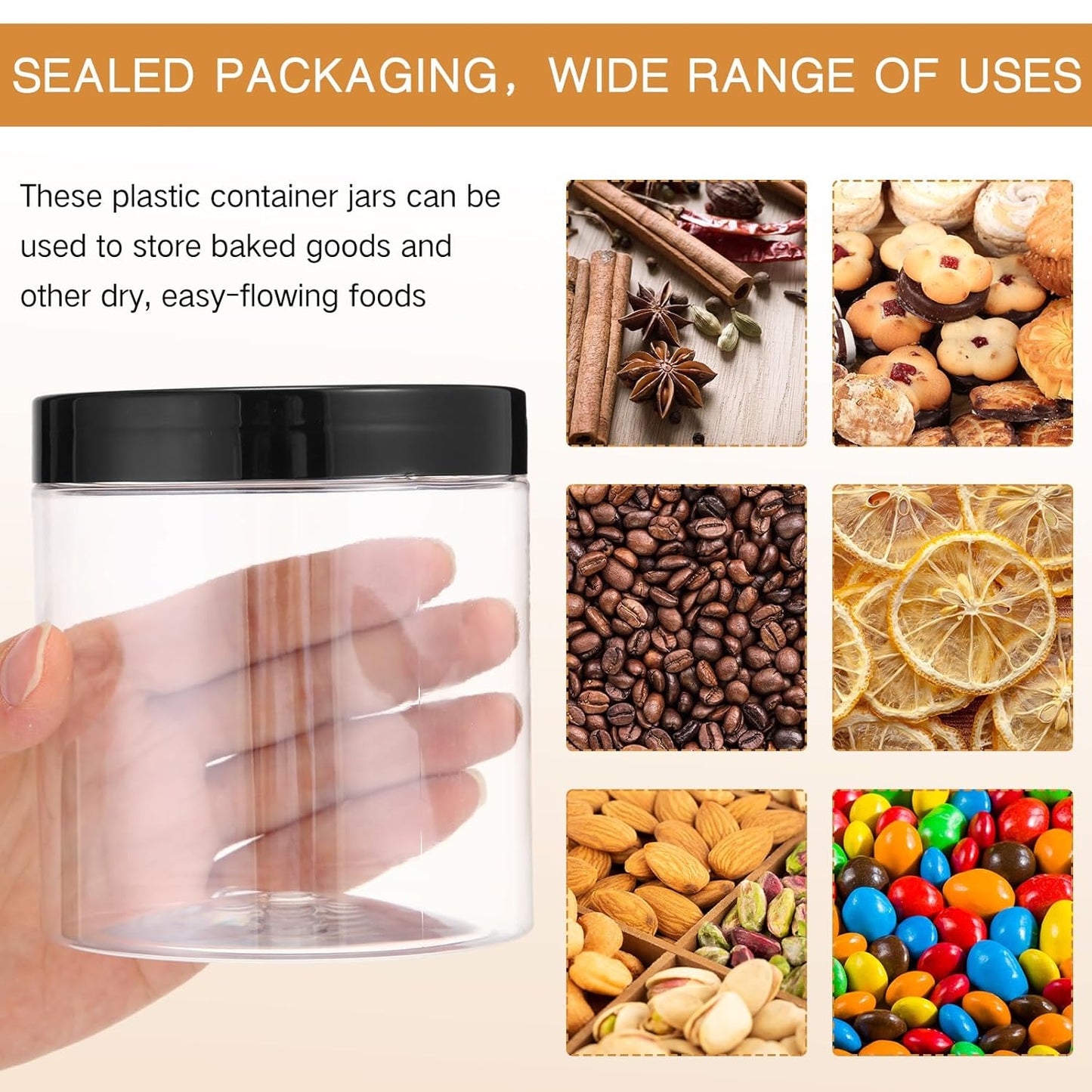 Patelai 4 Pieces Round Wide-mouth Leak Proof Plastic Container Jars with Lids for Travel Storage Makeup Beauty Products Face Creams Oils Salves Ointments DIY Making(16 Ounce,Black)