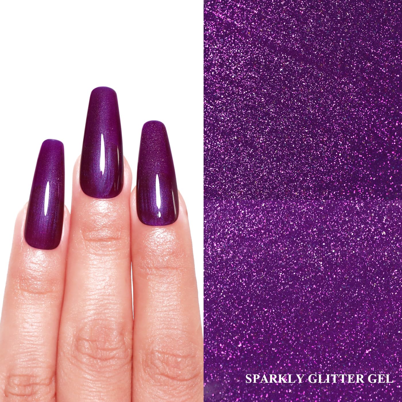 Imtiti Glitter Gel Nail Polish, Dark Purple Pearl Glitter Nail Gel Polish Diamond Shimmer Sparkle Soak Off UV LED Spring Summer Manicure 10ML