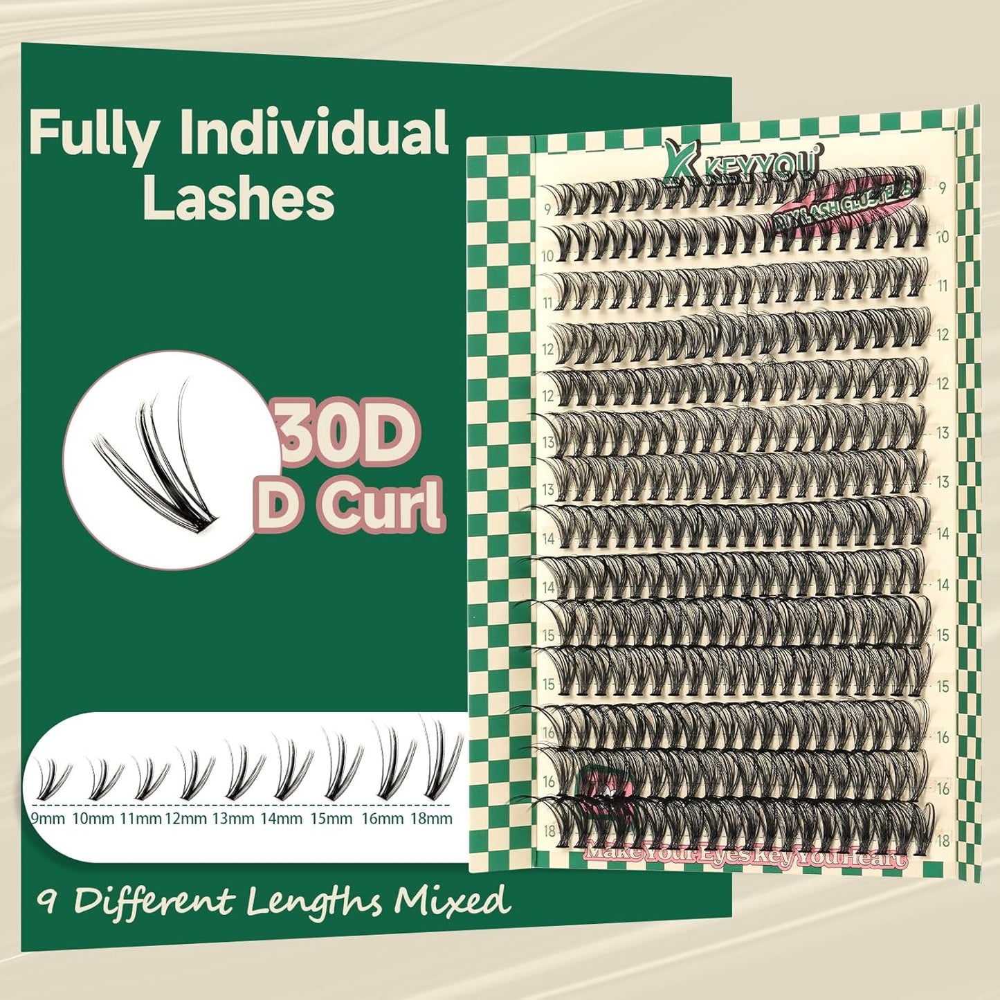 DIY Lash Extension Kit 280pcs Individual Lashes D Curl Eyelash Extension Kit KEYYOU 30D 9-18Mix Lash Clusters with Lash Bond and Seal and Lash Applicator for DIY at Home(KIT-30D-0.07D-9-18Mix)