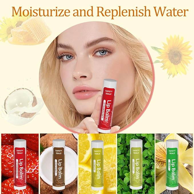 5 Pack Lip Balm Natural Lip Balm Bulk with Shea butter and Coconut Oil Moisturizing, Soothing, and Repairing for Chapped Lips Party Favors adults kids - 5 flavors 0.15 Oz