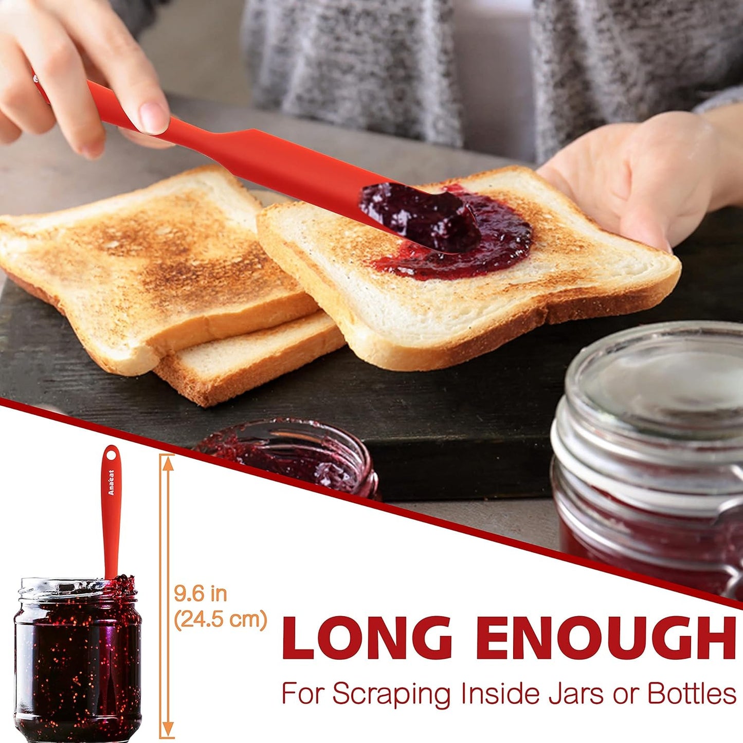 Anaeat Silicone Spatula Set of 5 - Seamless One-Pieces Design, Non-Stick Rubber Spatulas BPA Free Kitchen Scraper Flexible for Easy Baking, Cooking, Scraping & Mixing, Heat Resistant & Dishwasher Safe