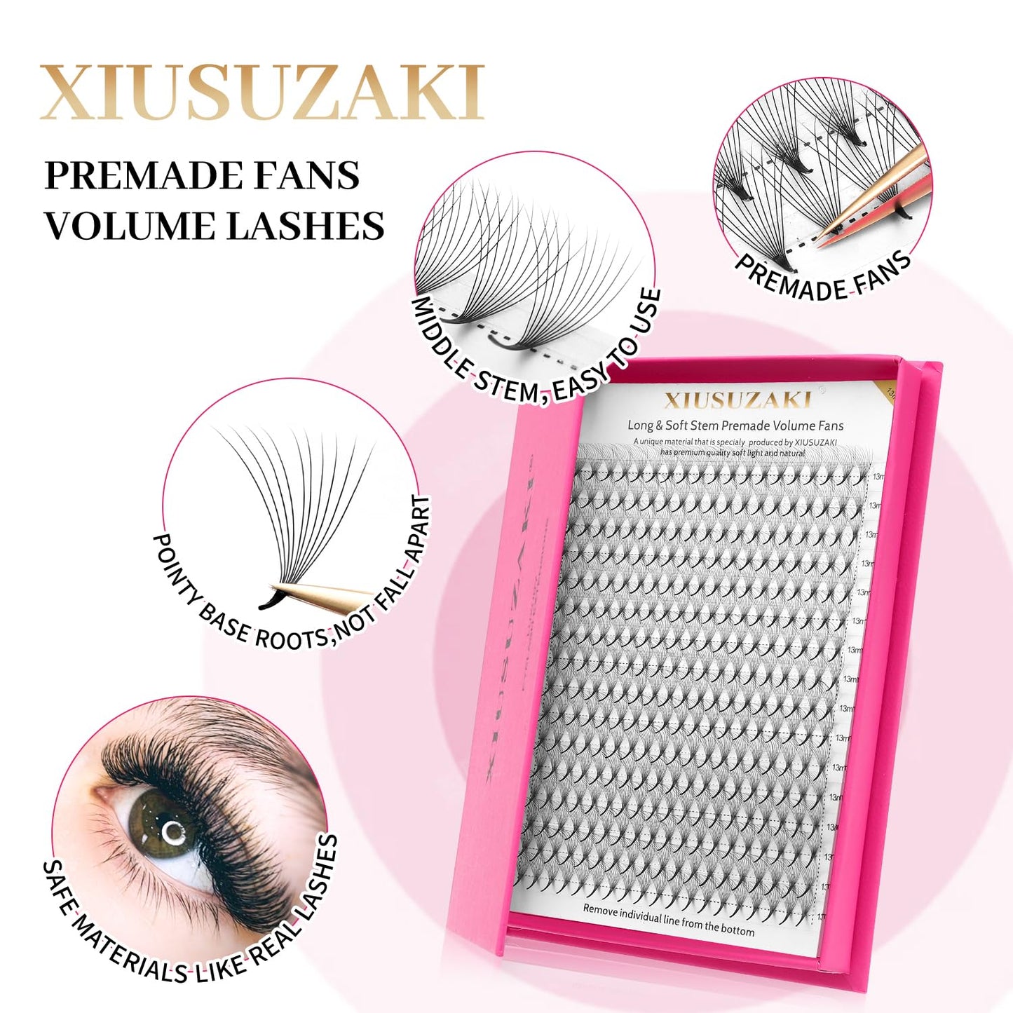Premade Fans Eyelash Extensions 16D Volume Lash Extensions 0.05 Thickness Eyelash Extension D Curl Premade Lash Fans Mix 9-16mm Fluffy Soft Handmade Lash Fan(16D-0.05-D,9-16mm)