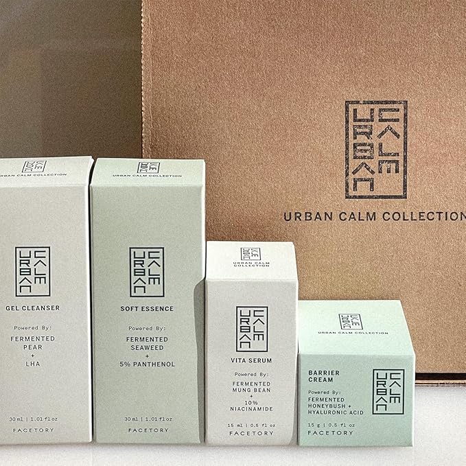 Urban Calm Discovery Bundle - Hydrating, Smoothing, Exfoliating, and Soothing Travel Size Skincare Set for All Skin Types - Fermented Skincare Products Include Cleanser, Essence, Serum, and Cream