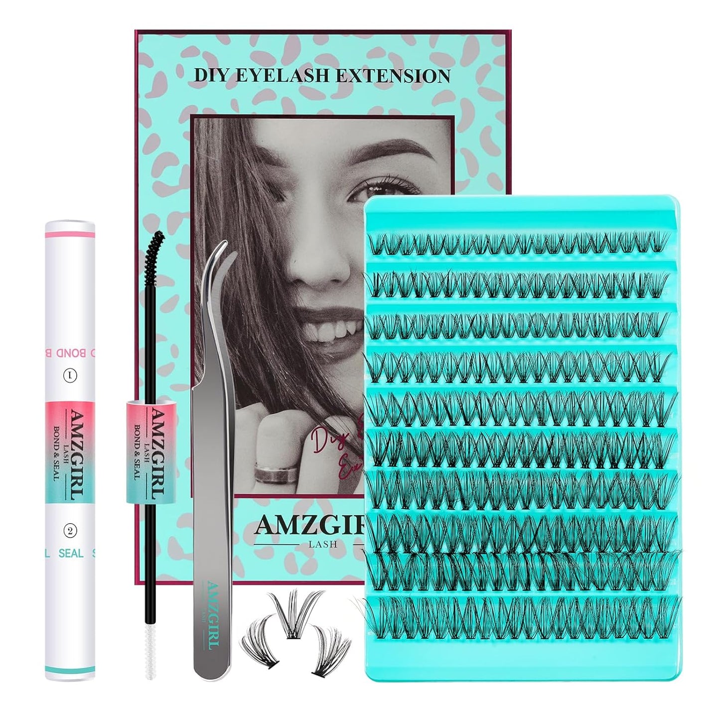 Lash Clusters Kit 200PCS 30D Eyelash Extension Kit D Curl Wispy Eyelash Clusters DIY Natural Individual Lashes Kits Lashes Extensions Kit with Lash Bond and Remover Eyelash Tweezer at Home（White Bond）