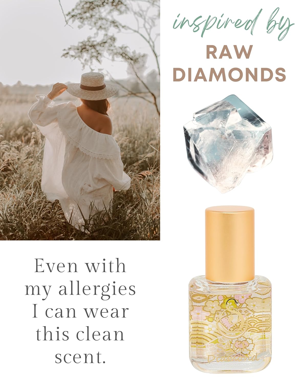 The Sage Lifestyle Diamond Roll On Perfume Oil, Sandalwood, Amber, Musk for Women, Alcohol-Free, Luxury Long Lasting Scent, Vegan & Cruelty Free, Made in USA, 1/4 oz Travel Size Perfume