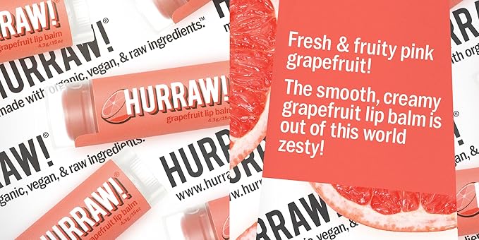 Hurraw! Grapefruit Lip Balm, 2 Pack: Organic, Certified Vegan, Cruelty and Gluten Free. Non-GMO, 100% Natural Ingredients. Bee, Shea, Soy and Palm Free. Made in USA