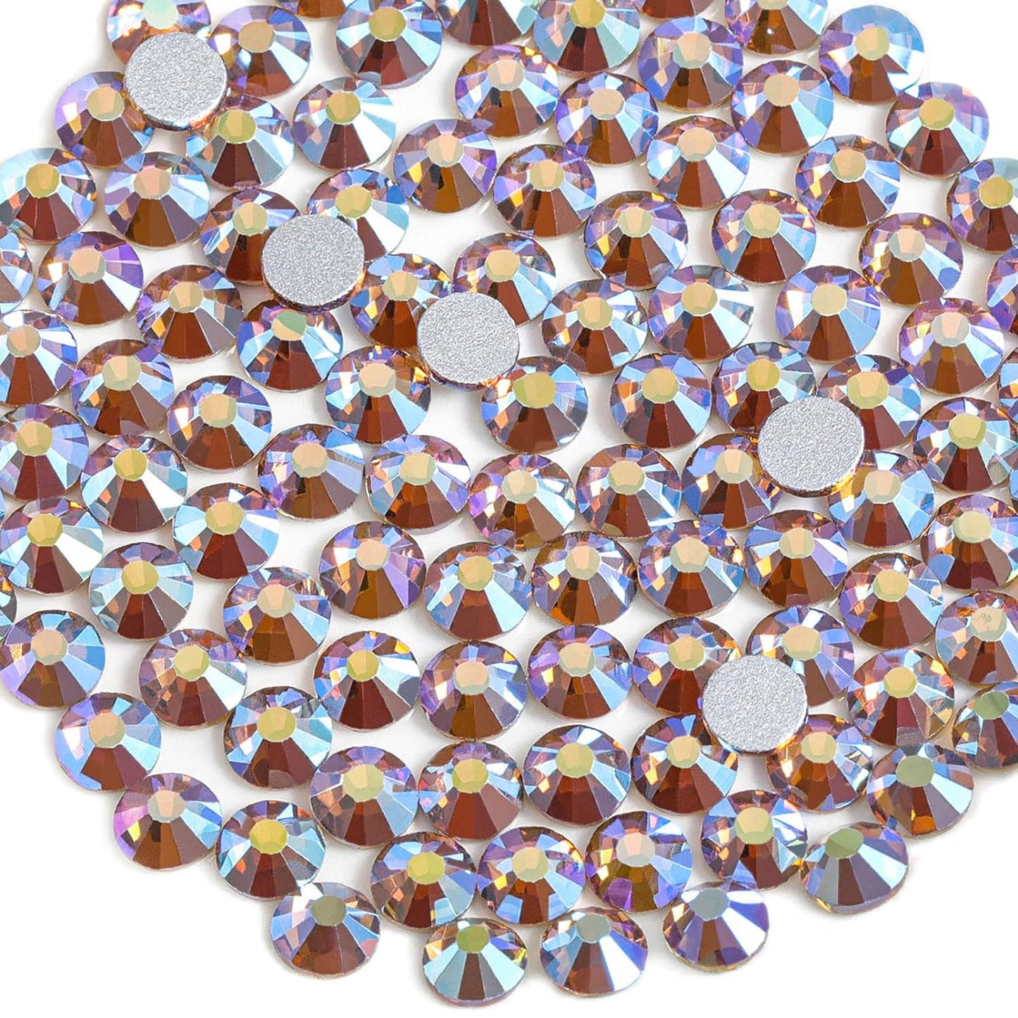 beadsland 1440 Pieces Flat Back Crystal Rhinestones Round Gems, Lt.Colorado Topaz AB,SS6,1.9-2.1mm