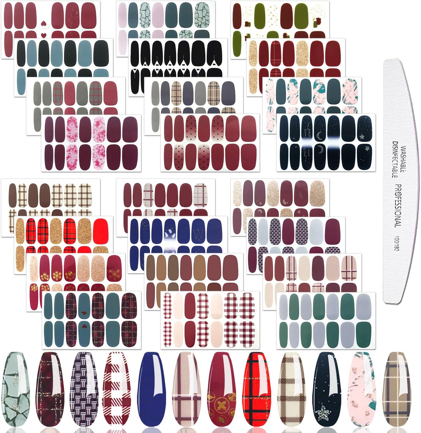 JERCLITY 24 Sheets Nail Polish Strips Wraps With Nail File Self-Adhesive Nail Stickers Gel Nail Strips for Women Girls
