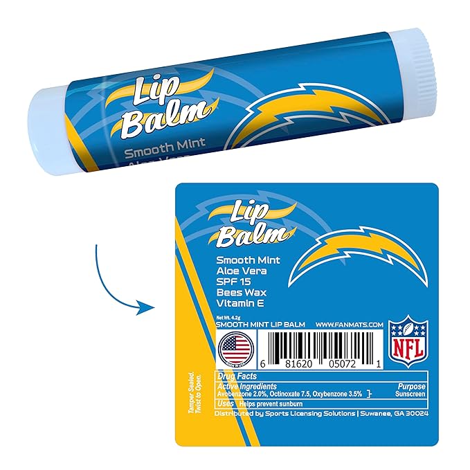 FANMATS 34688 Los Angeles Chargers Smooth Mint SPF 15 Lip Balm