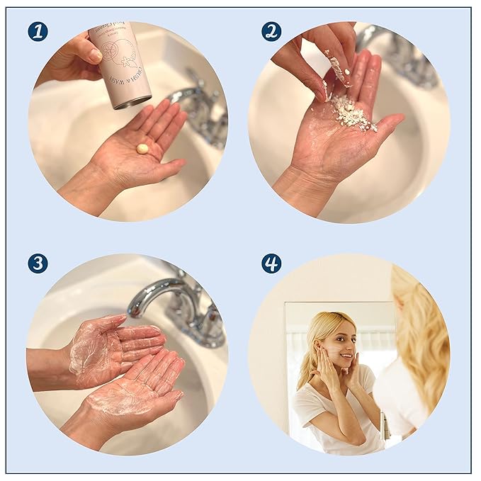 Daily 3 in 1 Facial Cleanser, Exfoliator and Wash-off Mask, Vegan, Cruelty Free, Plastic Free, Travel Friendly, 1 Month Supply Refill (60 Tablets) (Purifying)