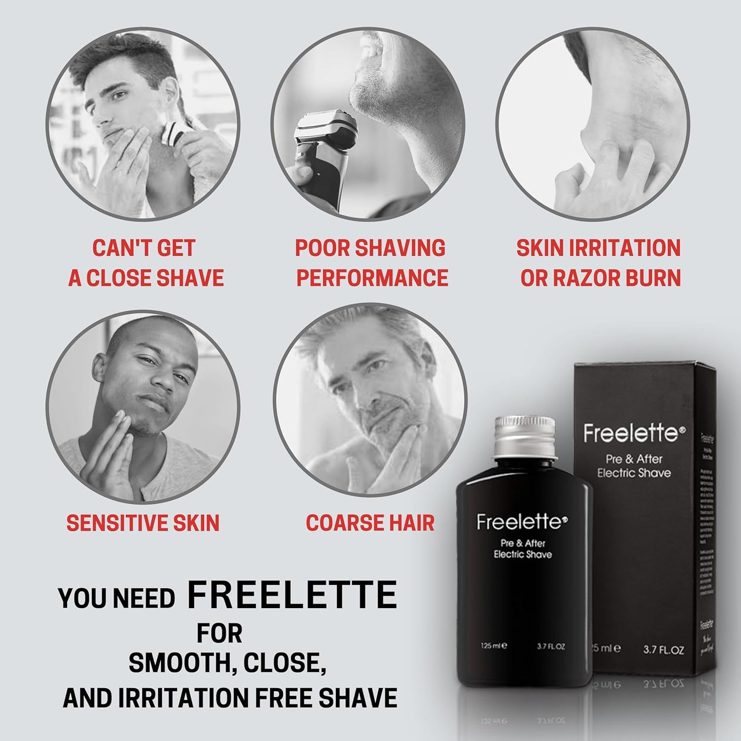 Pre Electric Shave After Shave Lotion Cream - Best For Close Shave - Smooth Irritation-Free Shaving - Shooting and Moisturising Formula Balm. Freelette (7.4 Fl Oz (Pack of 1), PALMETTO AND BISABOLOL)