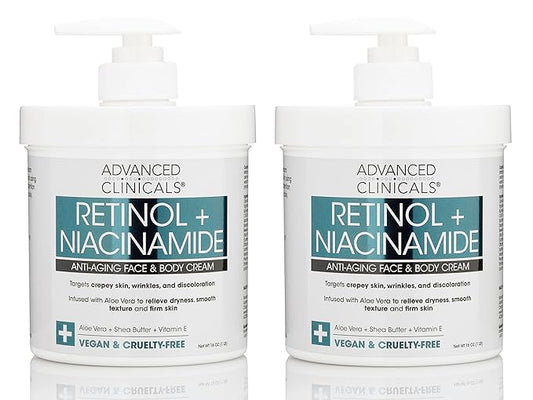 Advanced Clinicals Retinol Body & Face Lotion W/Niacinamide, Dry Skin Face Moisturizer & Crepey Skin Care Treatment, Anti Aging Retinol Cream Reduces Look Of Wrinkles, Sagging Skin, & Age Spots, 2PC