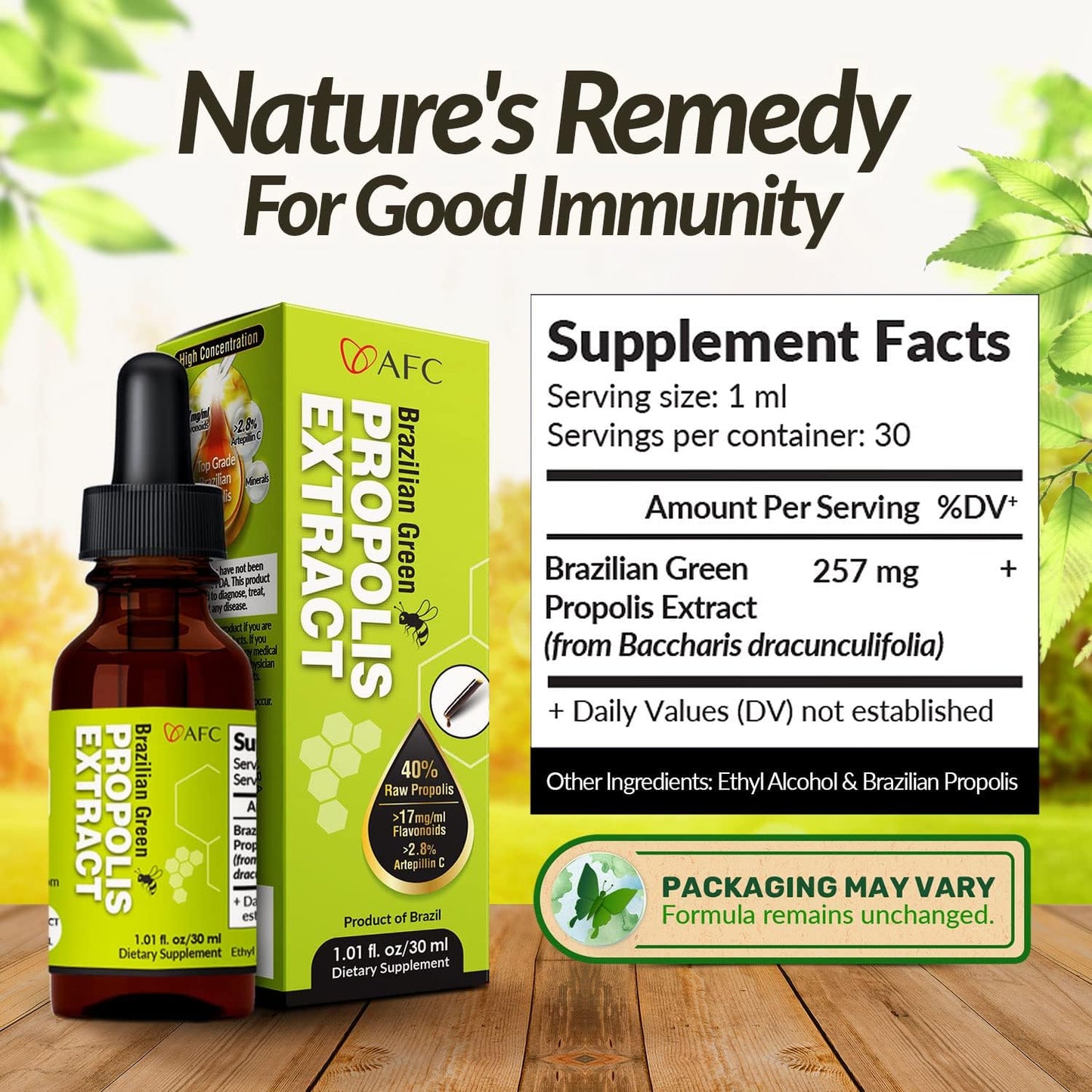 AFC Japan Brazilian Green Propolis Extract | Highest Artepilin C & Flavonoids for Antioxidant & Immune Support Pure Concentrated Liquid Extract Bee Propolis Tincture from Brazil (30ml/ 1Fl.Oz)