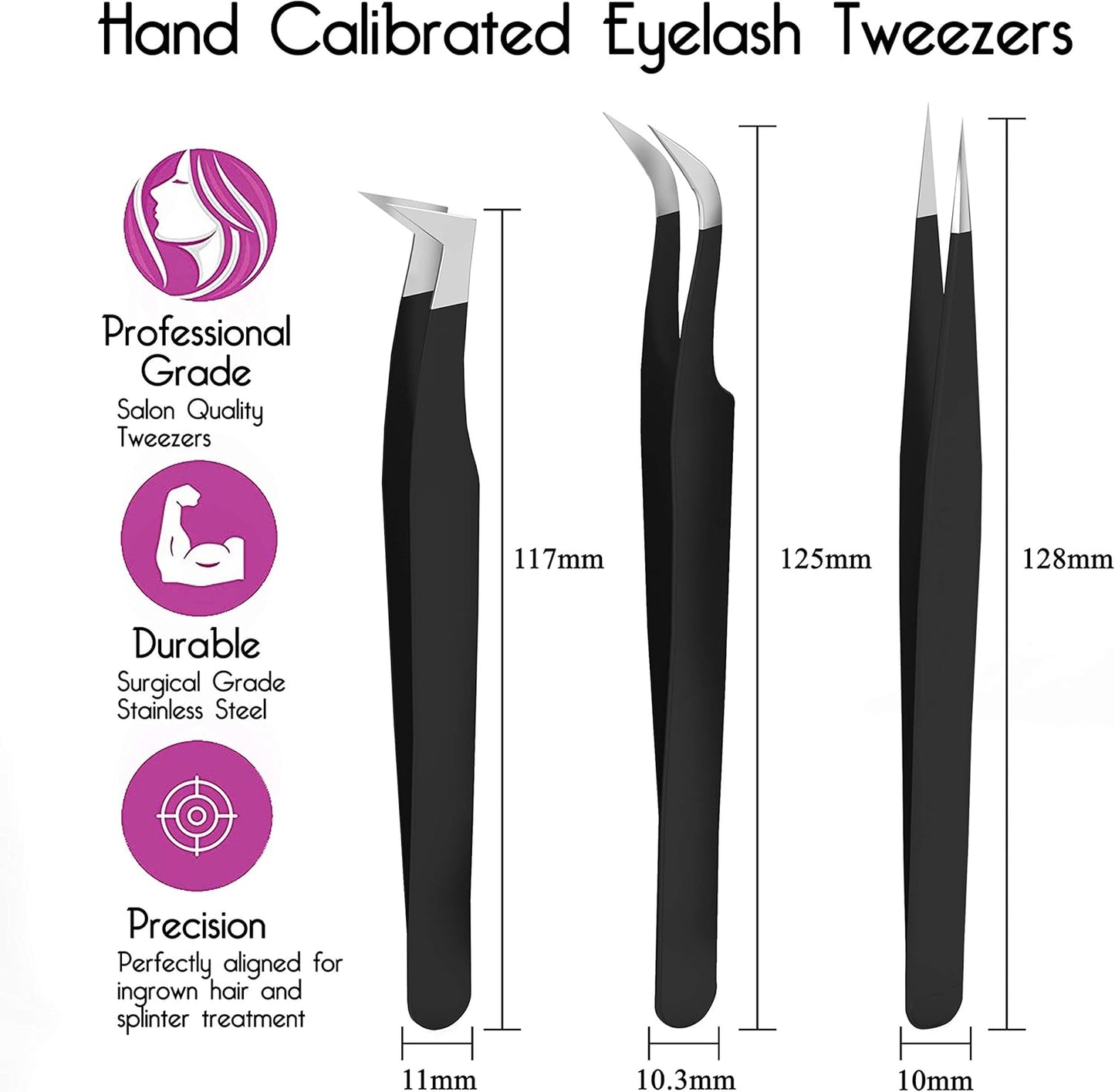 SIVOTE Lash Tweezers for Eyelash Extensions for Volume, Isolation & Classic Lashes, 3 Pack, Black