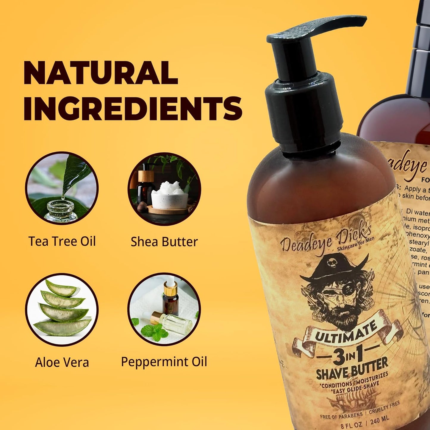 DeadeyeDick's 3-in-1 Shave Butter | Natural Shave Cream for Face, Head & Body | Gentle, Non-Irritating Formula for All Skin Types | 8 FL OZ