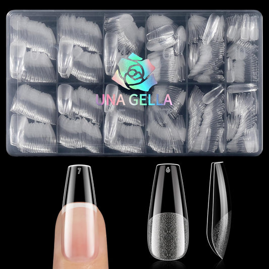UNA GELLA Medium Coffin Nails Tips 600Pcs, Gel Nail Tips Coffin Pre Etched Press On Nails Fake Soft Gel Nail Tips For Nail Extension Ombre Stlye Art Home DIY Salon 12 Sizes