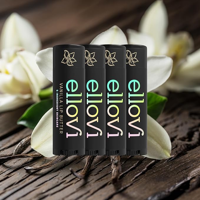 Natural Lip Butter Lip Balm - Vanilla - Pure Enough to Eat - Made With Just 6 Vegan Ingredients - 100% Natural & Organic Moisturizing Lip Care for All Day Hydration (4-Pack)