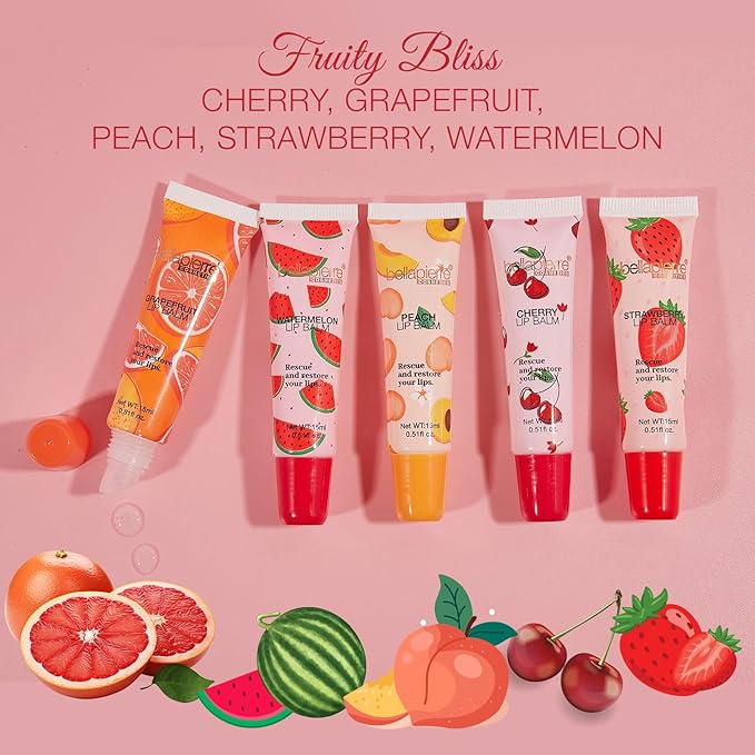 bellapierre Cosmetics 5-Piece Natural Lip Balm Kit | Moisturizing Lip Gloss | Fruit Flavored Liquid Lip Balm Collection