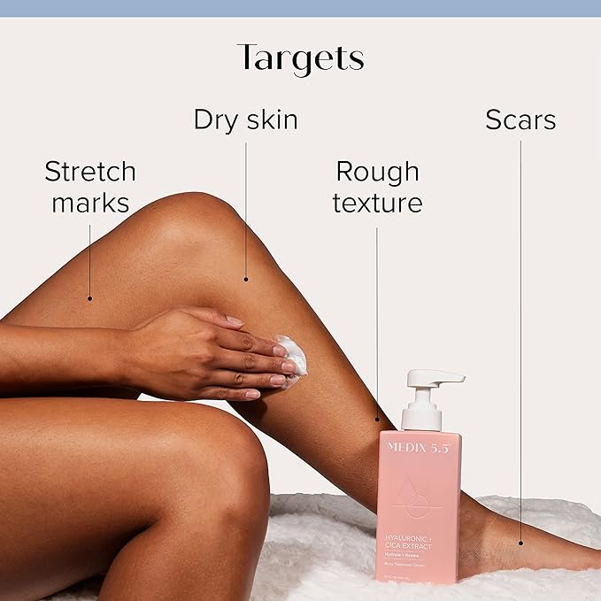 Medix 5.5 Exfoliating AHA Glycolic Acid Face & Body Scrub Cleanser + Hyaluronic Acid Moisturizing Body Cream Lotion Skin Care 2PC Set | Alpha Hydroxy Acid & Lactic Acid Foaming Body Wash & Face Wash