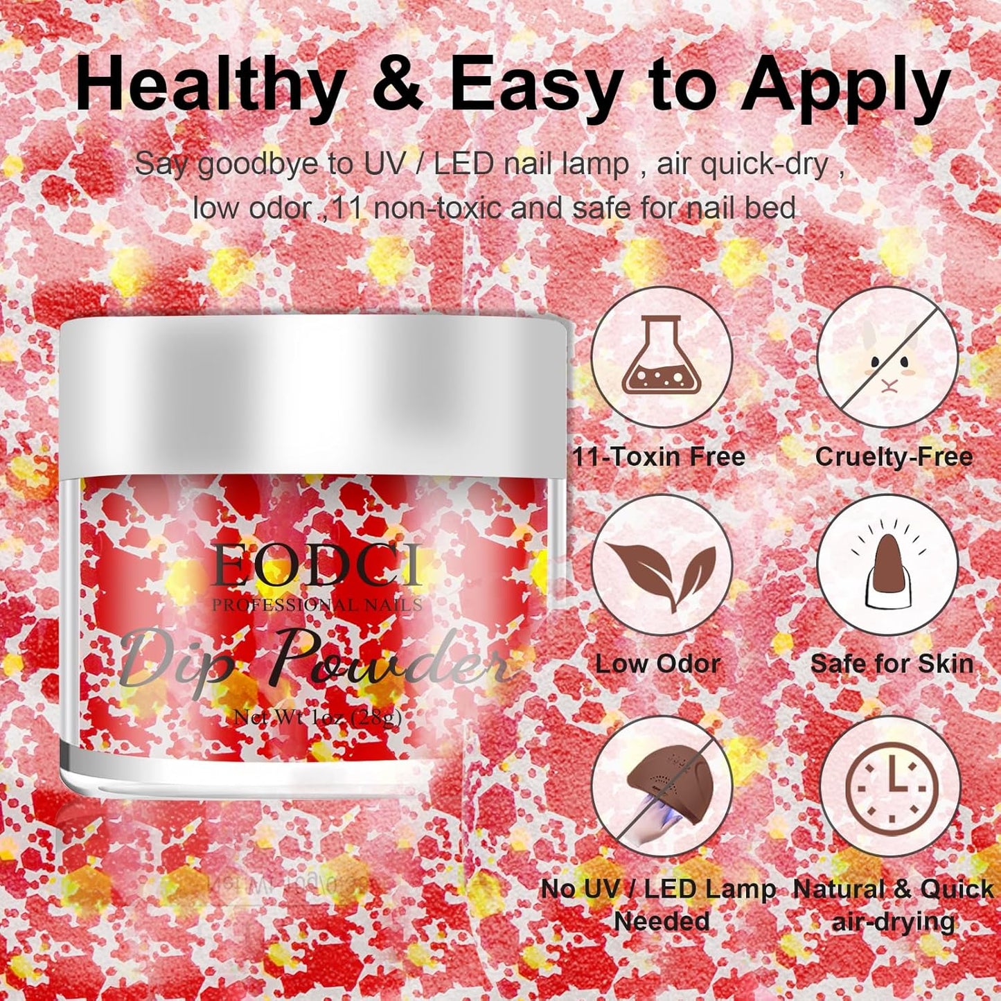 1oz Glitter Sequins Red Color Dip Powder Nails Dipping Nails Long-lasting Nails No UV Light Needed, Dipping Powder French Nail Art Starter Manicure Salon DIY at Home