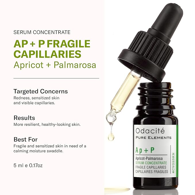 Odacité Anti Aging Serum Concentrate with Apricot and Palmarosa - For Fragile Capillaries - Ultra-Soothing Facial Serum for Fragile Skin, Redness & Healthy Looking Skin - 0.17 Fl. Oz
