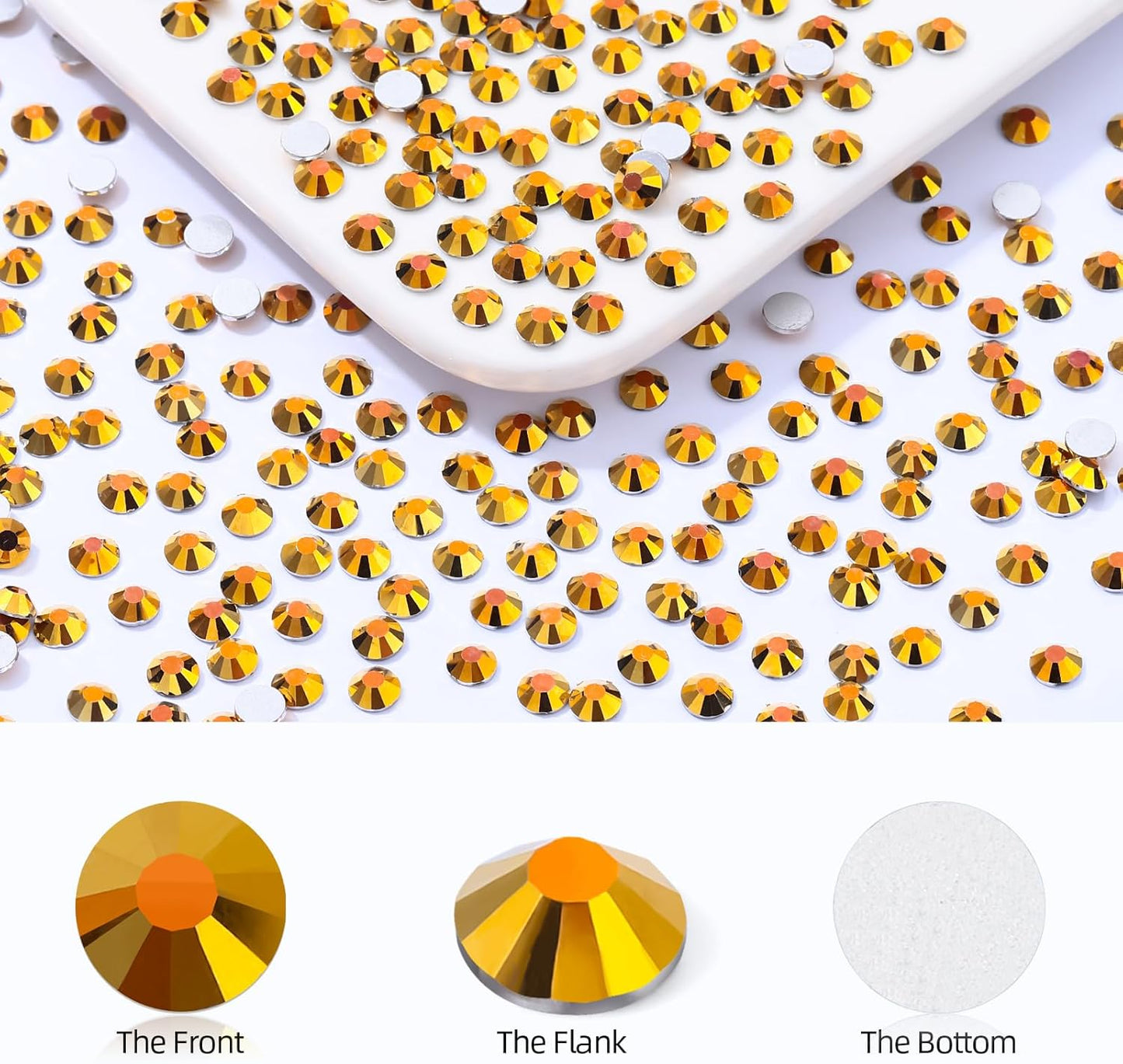 Gold Flatback Rhinestones, Glass Rhinestones for Nail Art and Craft, Glue Fix, Loose Crystal Gemstones(Gold, SS20, 1440pcs, 4.6-4.8mm)