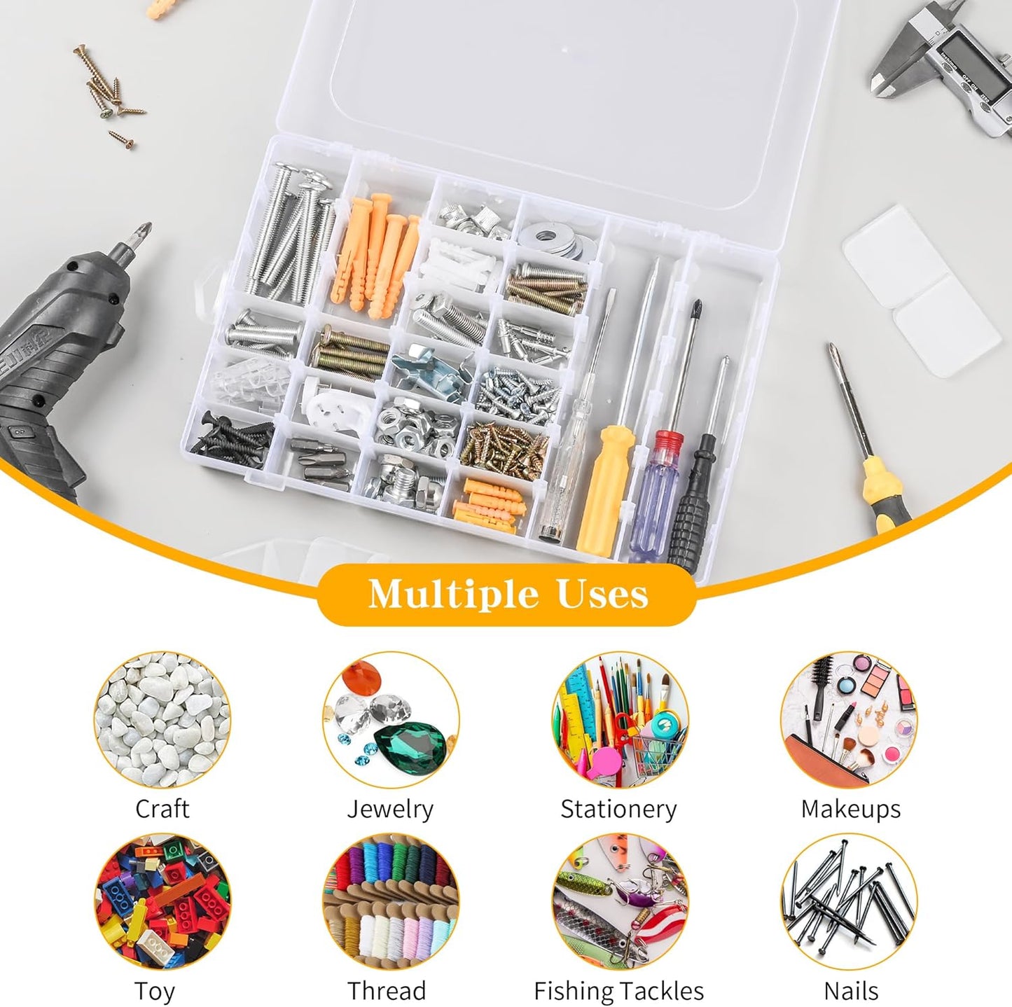 Plastic Organizer Container Box,36 Large Grids Clear Plastic Bead Organizer with Adjustable Dividers Craft Organizers Box for Bead,Jewelry,DIY Crafts,Art,Small Items Storage (Clear-1pack-36 Grids)