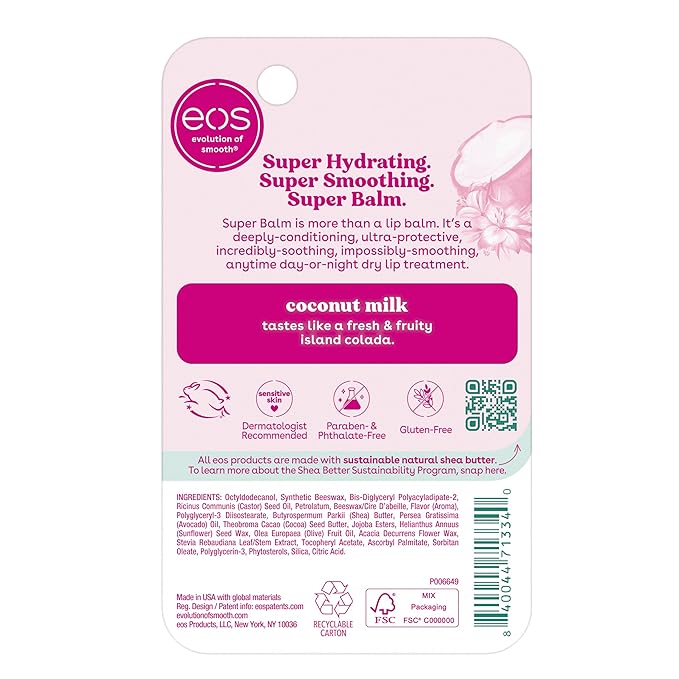 eos 24H Moisture Super Balm- Coconut Milk, Lip Mask, Day or Night Lip Treatment, Made for Sensitive Skin, 0.35 fl oz