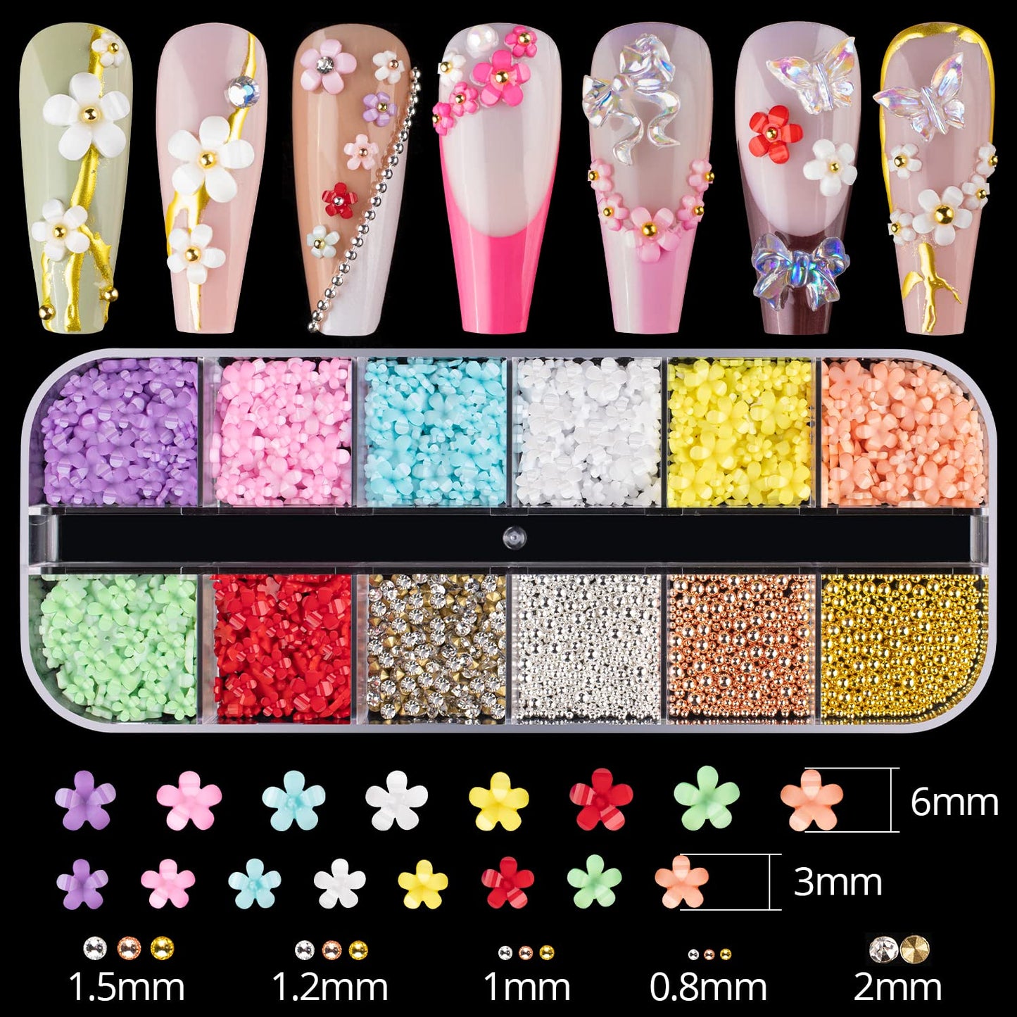 Mixed 3D Nail Art Gem Decoration Accessories Kit #10, Butterfly Starry AB Rhinestone Charm Jewelry for Deco, Pearl Flower Caviar Bead Stone Crystal with Pickup Pencil and Tweezer