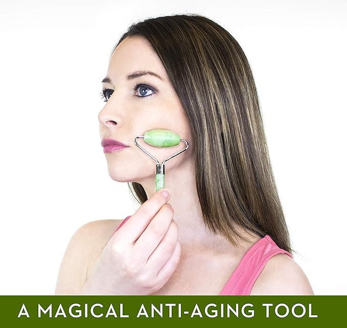 kimkoo Jade Roller and Gua Sha for Face-3 in 1 Kit with Facial Massager Tool,100% Real Natural Jade Stone Anti Aging,Face Beauty Set for Eye Anti-Wrinkle