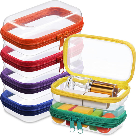 Sanwuta 6 Pcs Clear Hard Zipper Case Pencil Pouches Hard Plastic Zipper Pouches Makeup Bag Transparent Cases for Snacks Plastic Storage Organizer Box for Travel