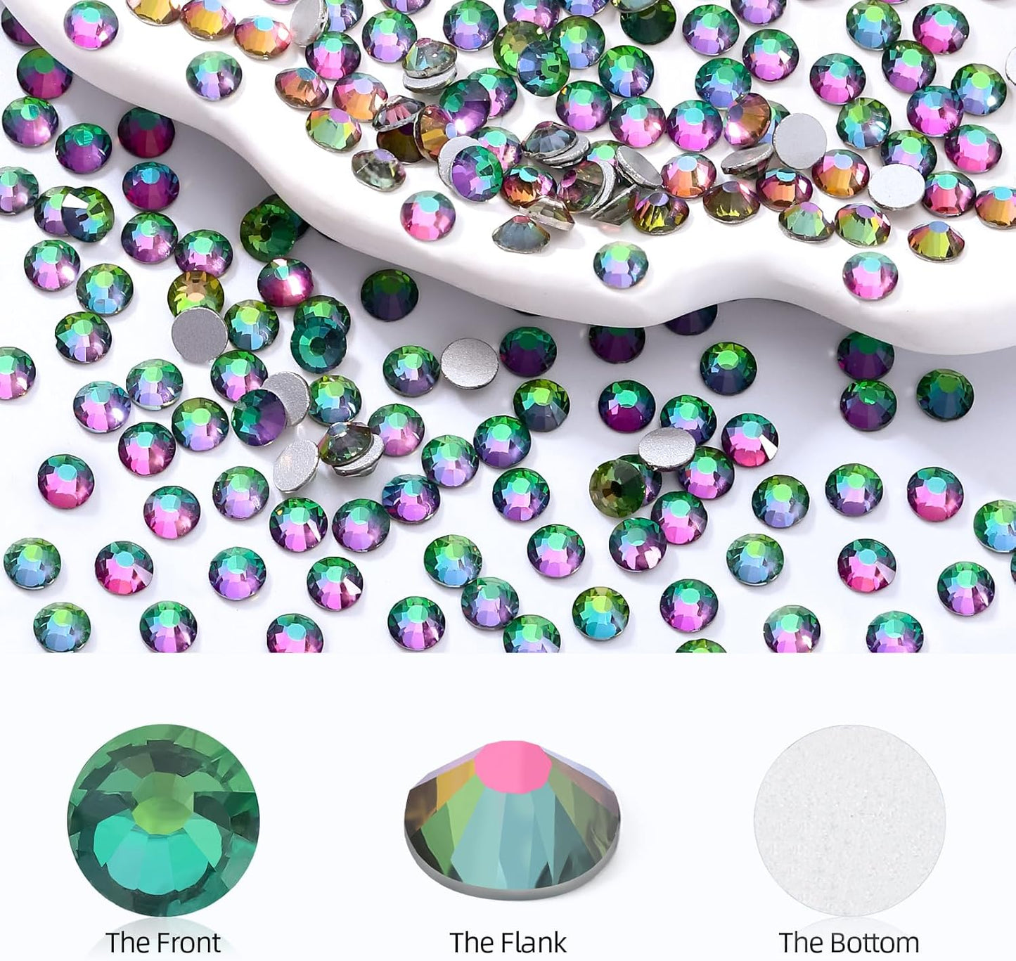 Green Volcano Flatback Rhinestones, Glass Rhinestones for Nail Art and Craft, Glue Fix, Loose Crystal Gemstones(Green Volcano, SS20, 2880pcs, 4.6-4.8mm)