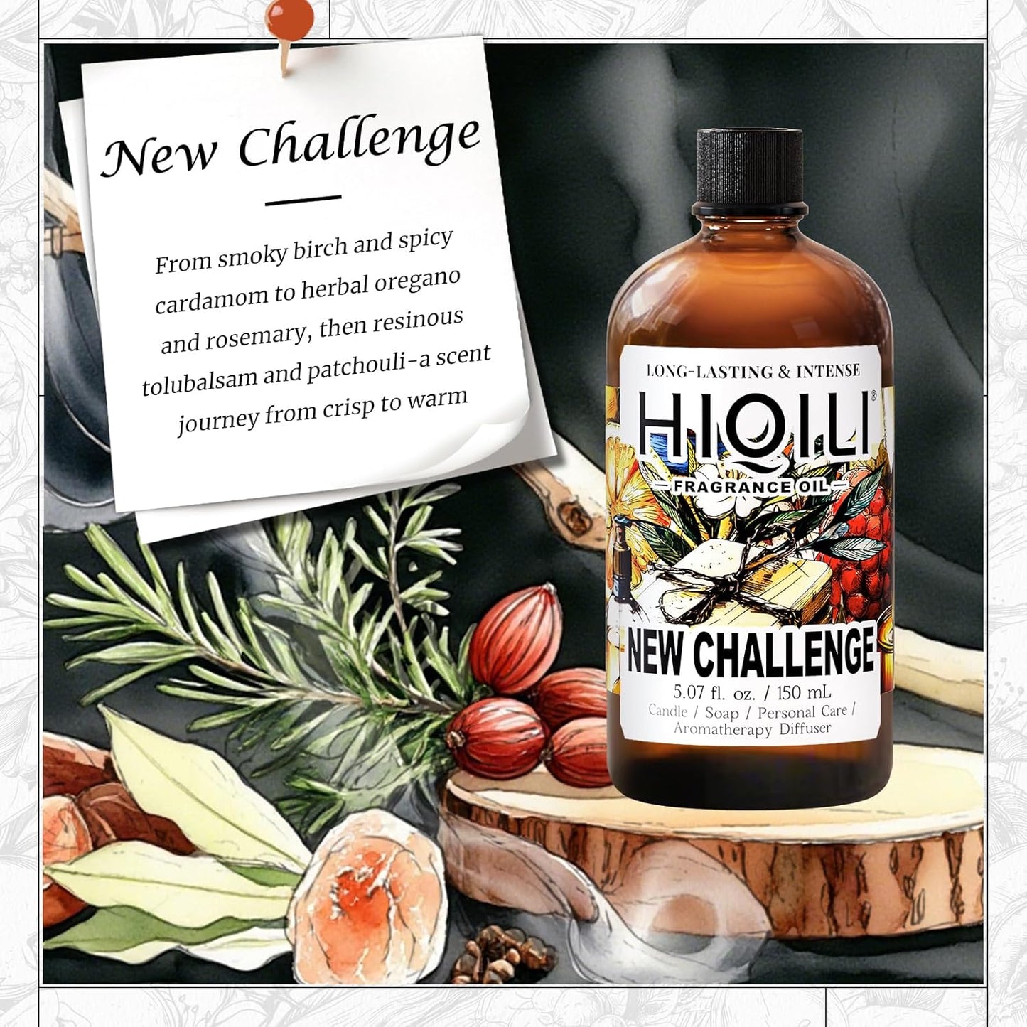 HIQILI New Challenge Fragrance Oil for Diffuser, Inspired by L.Coste Cha-llenge R-Fresh, Candle & Soap Making, Hotel Collection, Long-Lasting Scent - 5.07 Fl Oz