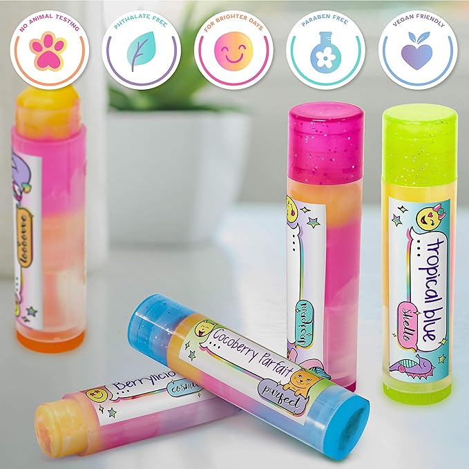 Just My Style Layered Lip Balm by Horizon Group USA, DIY 5 Shimmering Lip Balms, Mix Fruity Flavors To Make Your Own Unique Lip Balm. Strawberry, Tropical Fruit & Very Berry