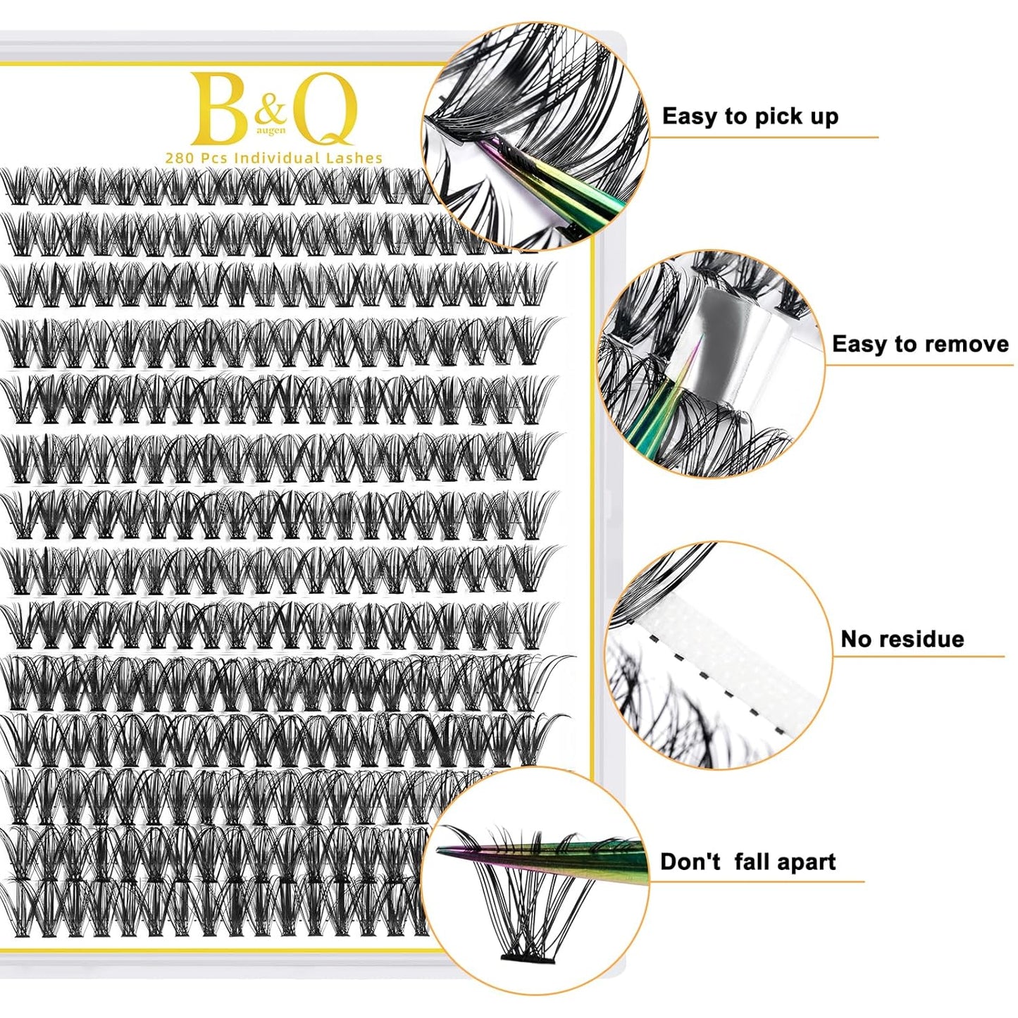 B&Q Lash Clusters 40D-C-14 Individual Lashes 280 Clusters False Eyelash 10D 20D 30D 40D Lash Clusters Extensions Individual Lashes Cluster DIY Eyelash Extensions at Home (40D-C,14MM)