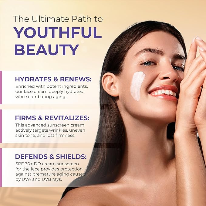 Daily Defense Mineral Sunscreen Face Moisturizer With SPF 30 + Hyaluronic Acid, Collagen, Peptides | Sun Screen Face Lotion, Sunblock Face Sunscreen | Reef Safe Sunscreen