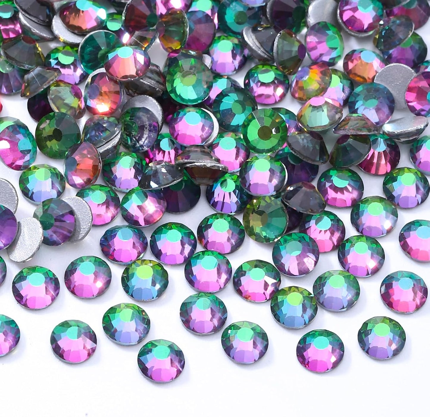 Green Volcano Flatback Rhinestones, Glass Rhinestones for Nail Art and Craft, Glue Fix, Loose Crystal Gemstones(Green Volcano, SS12, 2880pcs, 2.9-3.0mm)