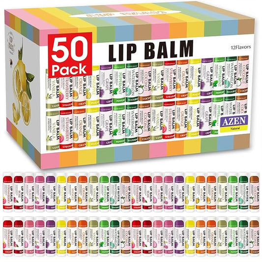 AZEN 50 Pack Lip Balm, Natural Lip Balm Bulk, Lip Care Product, Moisturizing Lip Balm for dry cracked lips