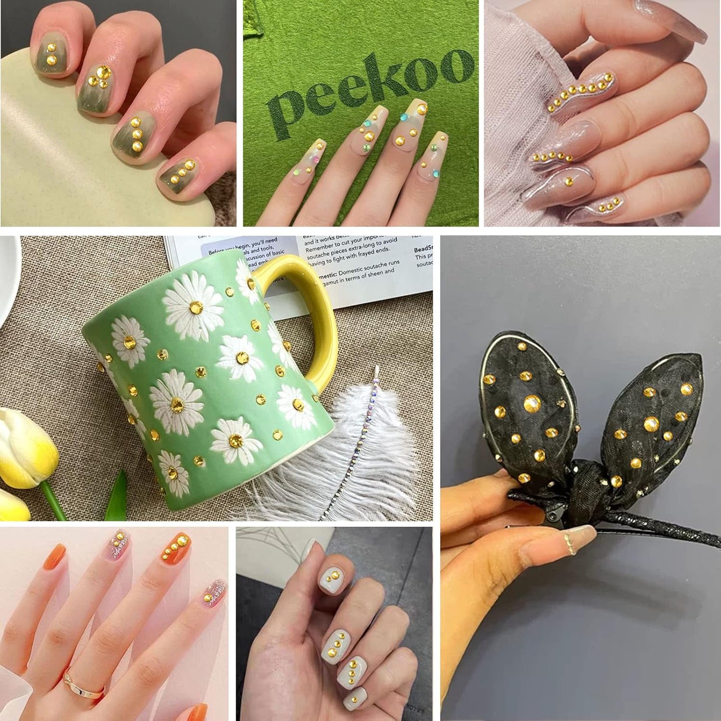 Beadsland 1440pcs Flat Back Crystal Rhinestones Round Gems for Nail Art and Craft Glue Fix, Topaz,SS16,3.8-4.0mm