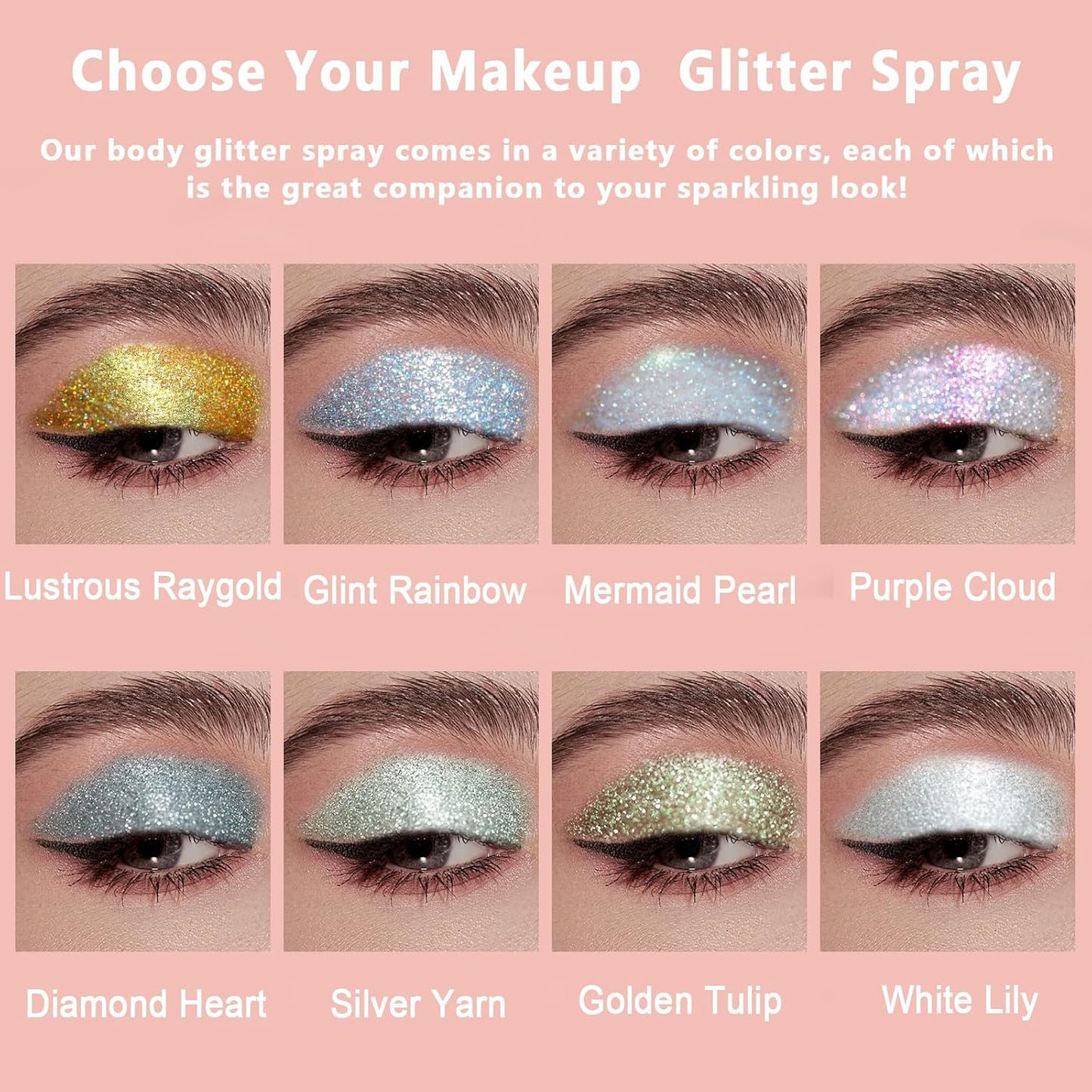 Boko Body Glitter Spray, Silver Glitter Spray for Sparkling Body Face Hair Nail Clothes, Hair Glitter Spray Body Shimmer Powder for Highlighter Makeup Festival Concert Party Rave Accessories